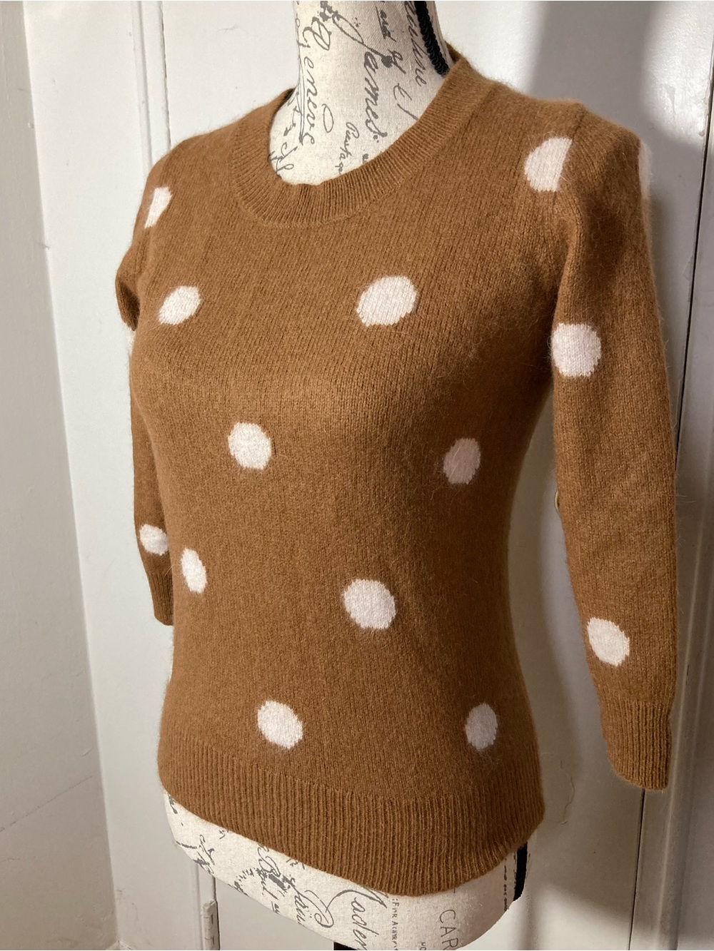 Wallace Madewell Brown Rabbit Hair Sweater White Polka Dots Size XS